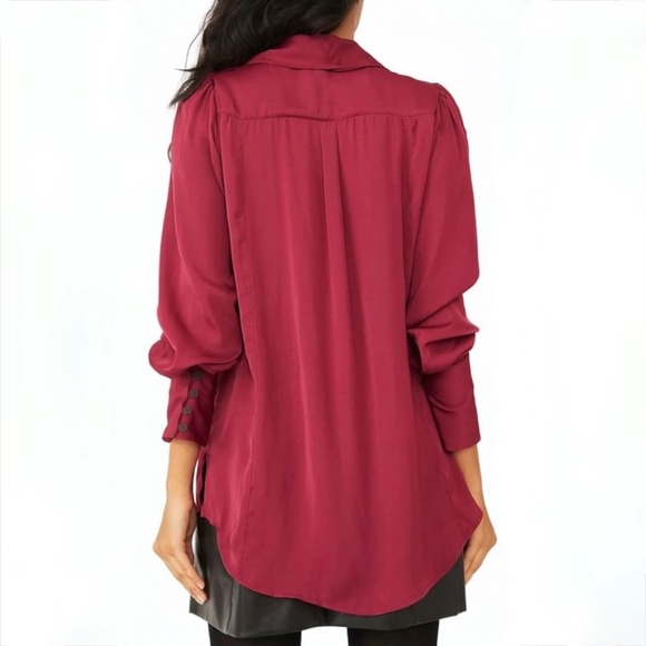 EUC ✵☽Free People☾✵ Silky Red + Purple Button Down Blouse Top + Sash Tie | Small - Picture 7 of 16